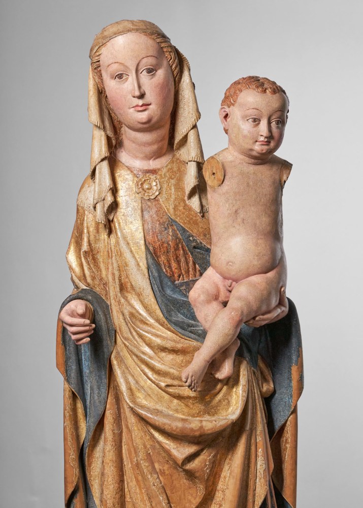 A Monumental &amp;#39;Beautiful Madonna&amp;#39; (Sch&amp;ouml;ne Madonna), c. 1420-1440
Kingdom of Bohemia
Polychromy and gilding on poplar
68 7/8 x 19 3/4 x 9 3/8 inches
(175 x 50 x 23.9 cm)