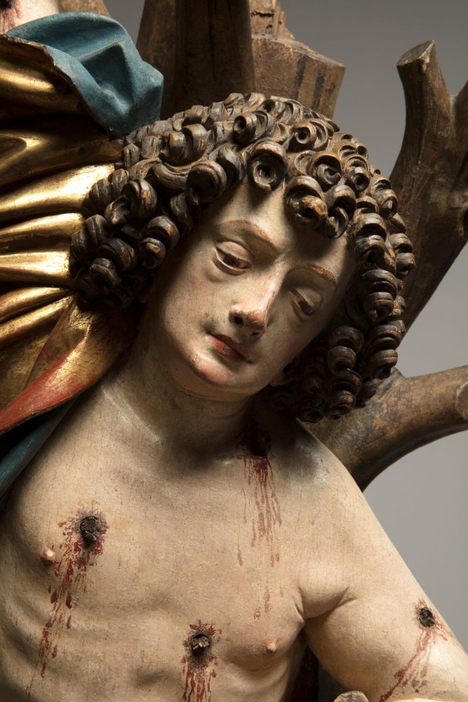 J&amp;ouml;rg Lederer
Saint Sebastian, c. 1515-20
Detail
South Germany, Kaufbeuren
Fully polychromed and gilded limewood
45 2/3 x 30 x 15 inches
(116 x 76 x 38 cm)