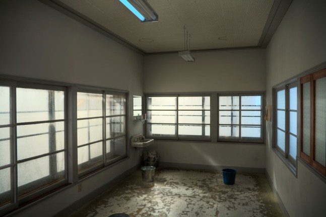 Janet Cardiff and&amp;nbsp;George Bures Miller
Storm Room, 2009
Mixed media installation including wood and glass structure, water, audio, and strobe lighting
Duration: Approximately 10 minutes, looped
240&amp;nbsp;x 138 x 138 inches
(609.6 x 350.5 x 350.5 cm)